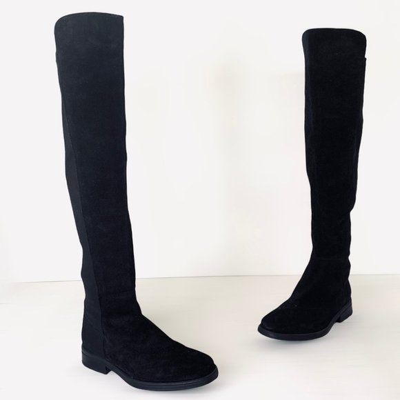 L’Intervalle Shoes - L’INTERVALLE LEATHER SUEDE TEXTILE OVER THE KNEE BLACK ALMOND TOE BOOT SIZE 36